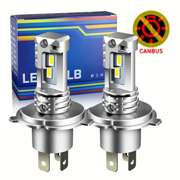2pcs H4 9003 LED Headlight Bulbs – CSP Fanless, Canbus, High & Low Beam, 12V