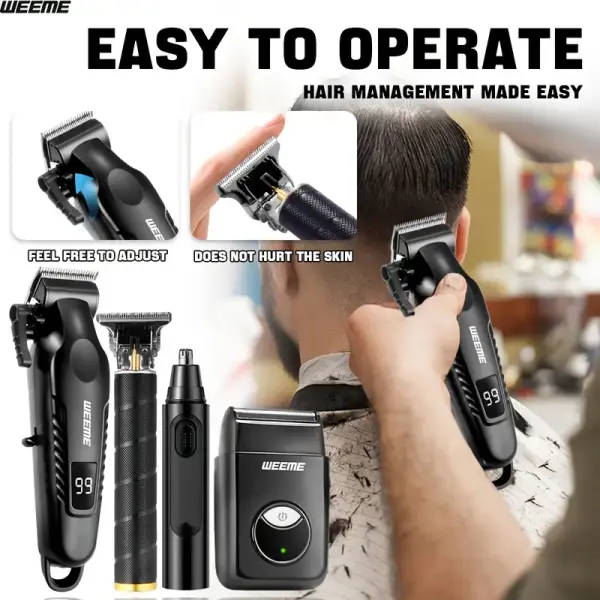 WEEME 4pcs Men's Facial Grooming Set – USB Rechargeable Hair Clipper, Trimmer & Razor