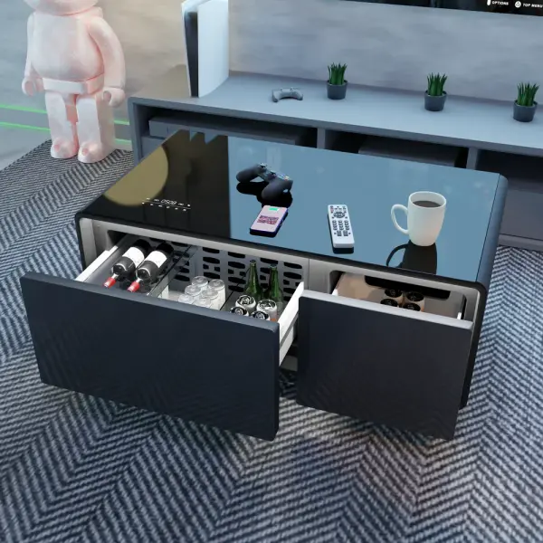 Pro Smart Coffee Table with Dual Refrigerated Drawers, Wireless Charging & Bluetooth Speakers