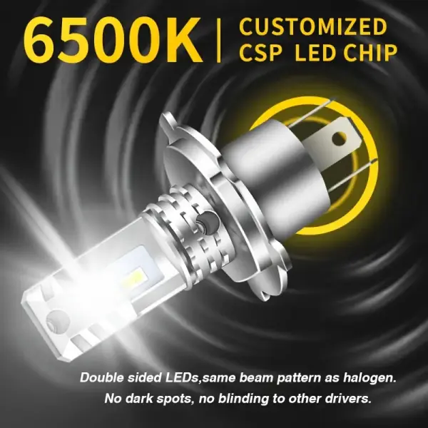 2pcs H4 9003 LED Headlight Bulbs – CSP Fanless, Canbus, High & Low Beam, 12V