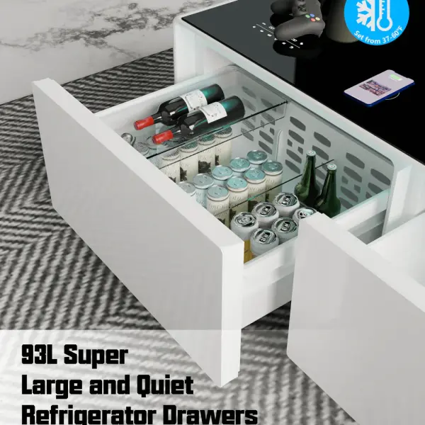 Pro Smart Coffee Table with Dual Refrigerated Drawers, Wireless Charging & Bluetooth Speakers