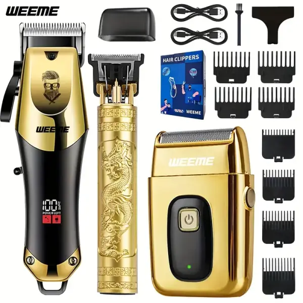 WEEME 3pcs Men's Electric Hair Clipper Set – USB Rechargeable with LCD Display