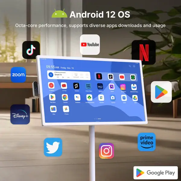 MAXVIEWPRO 32-Inch Portable Smart TV with Touchscreen – Android OS, Adjustable, Wireless Design