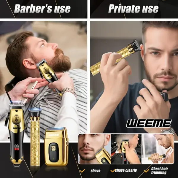 WEEME 3pcs Men's Electric Hair Clipper Set – USB Rechargeable with LCD Display