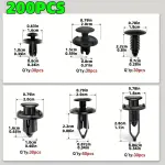 200pcs Universal Car Fixing Clips – Mixed 6–10mm Bumper Push Rivets for Auto Repair