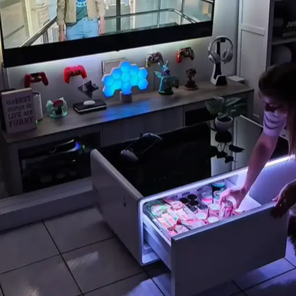 Pro Smart Coffee Table with Dual Refrigerated Drawers, Wireless Charging & Bluetooth Speakers