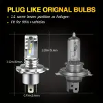 2pcs H4 9003 LED Headlight Bulbs – CSP Fanless, Canbus, High & Low Beam, 12V