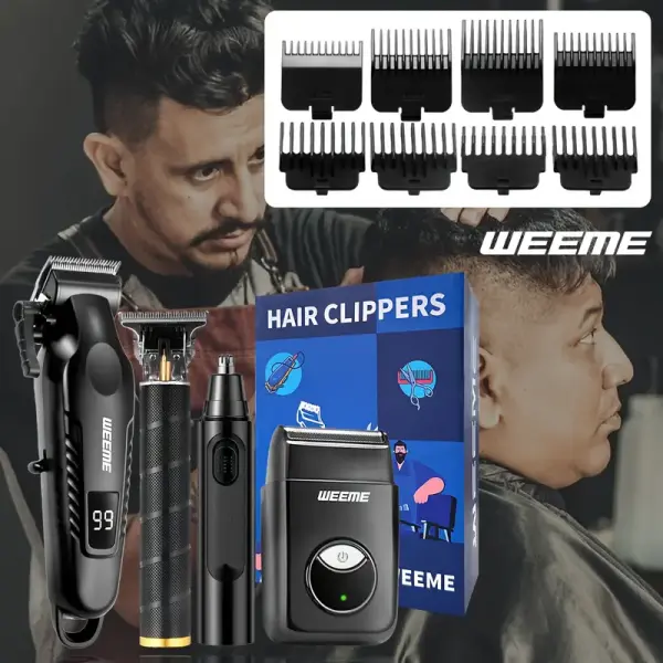 WEEME 4pcs Men's Facial Grooming Set – USB Rechargeable Hair Clipper, Trimmer & Razor