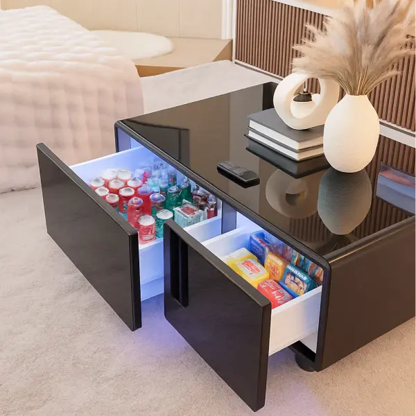 Pro Smart Coffee Table with Dual Refrigerated Drawers, Wireless Charging & Bluetooth Speakers