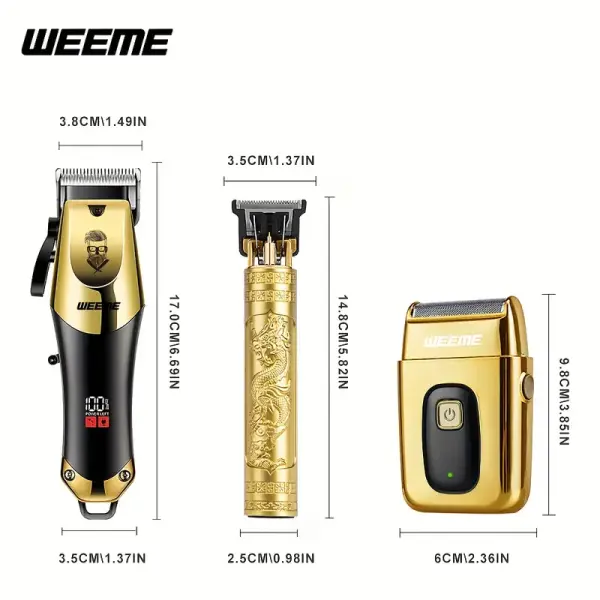 WEEME 3pcs Men's Electric Hair Clipper Set – USB Rechargeable with LCD Display