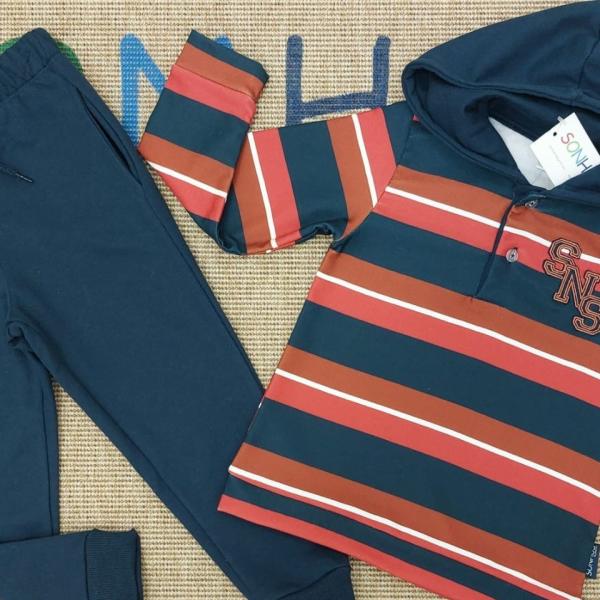 Navy & Burgundy Striped Tracksuit