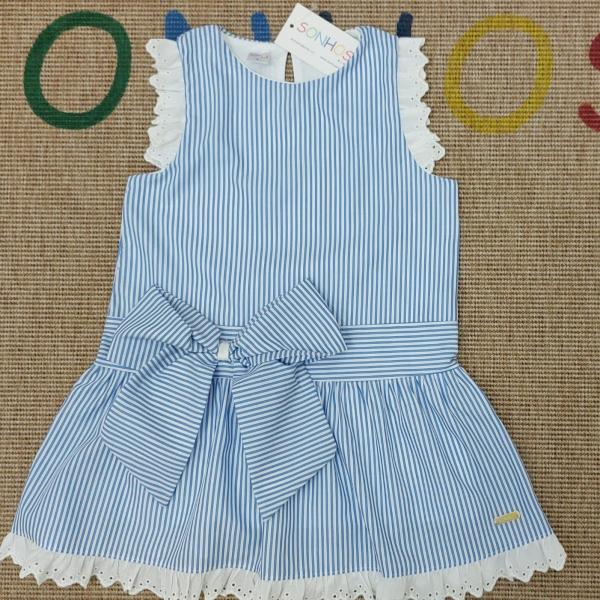 Vestido listrado azul e branco