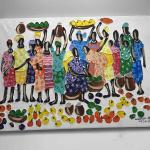 Family illustration and african labor art paint