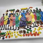 Family illustration and african labor art paint