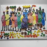 Family illustration and african labor art paint