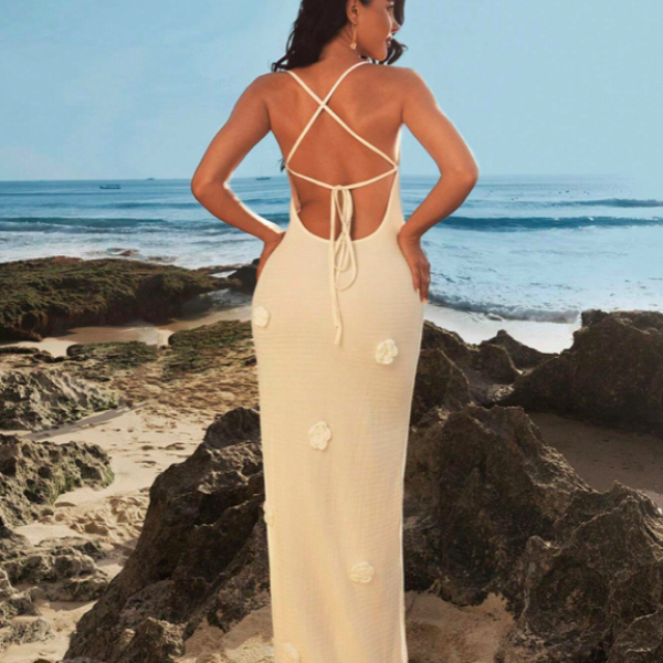 Backless Maxi Flower Dress