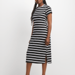 Women's Black & White Rib Midi T-Shirt Dress