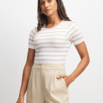 Women's White & Natural Stripe Seamless T-Shirt