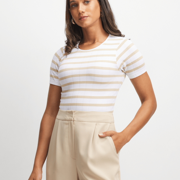 Women's White & Natural Stripe Seamless T-Shirt