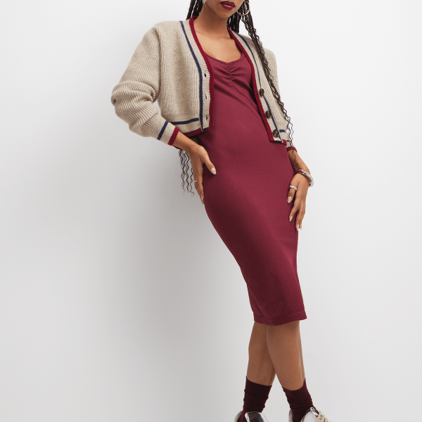 Women's Burgundy Seamless Midi Dress