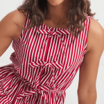 Women's Red & White Striped Front Tie Dress