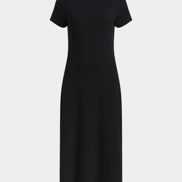 Women's Black Rib Midi T-Shirt Dress