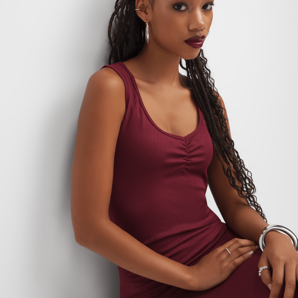Women's Burgundy Seamless Midi Dress