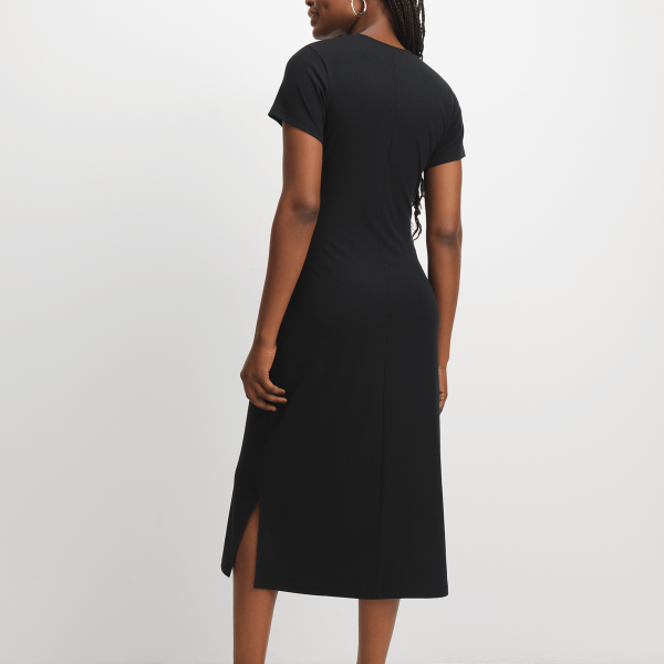 Women's Black Rib Midi T-Shirt Dress