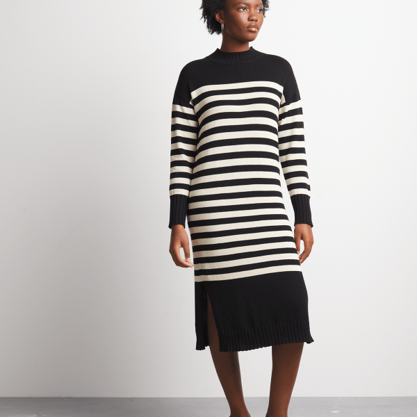 Women's Canvas Striped Cotton Knitwear Column Dress – Striking & Stylish