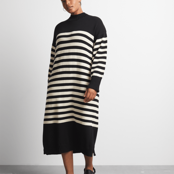 Women's Canvas Striped Cotton Knitwear Column Dress – Striking & Stylish
