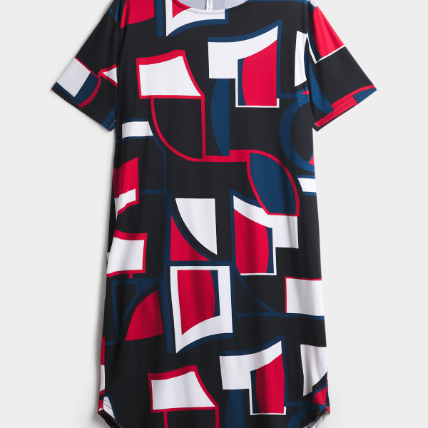 Women's Black Geo Print T-Shirt Dress