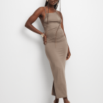 Women's Brown Strappy Asymetric Maxi Dress