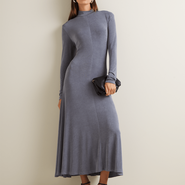 Women's Iconography Funnel Neck Fit & Flare Maxi Dress Slate Grey