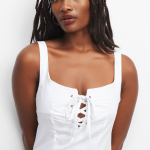 Women's White Bask Lace Up Mini Dress