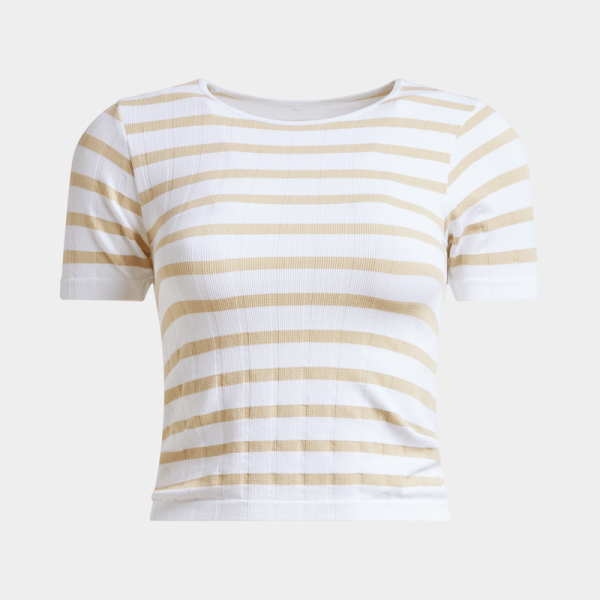 Women's White & Natural Stripe Seamless T-Shirt