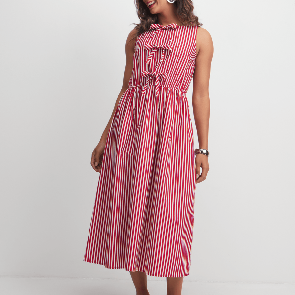 Women's Red & White Striped Front Tie Dress