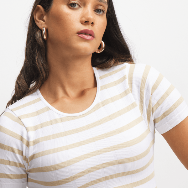 Women's White & Natural Stripe Seamless T-Shirt