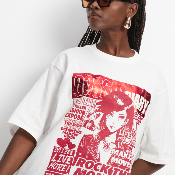 Women's White Gossip Diary Graphic Top
