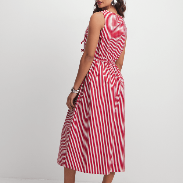 Women's Red & White Striped Front Tie Dress