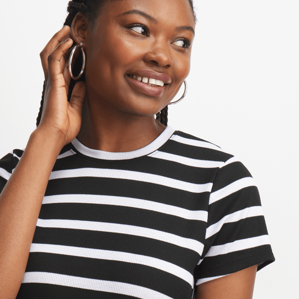 Women's Black & White Rib Midi T-Shirt Dress