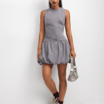 Women's Grey Bubble Shift Mini Dress