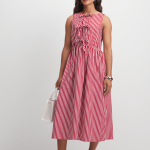 Women's Red & White Striped Front Tie Dress