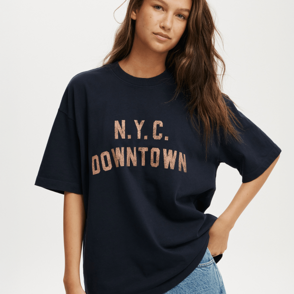 Women's Cotton On Navy The Premium Boxy Graphic T-shirt