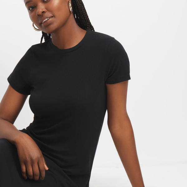 Women's Black Rib Midi T-Shirt Dress