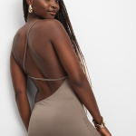 Women's Brown Strappy Asymetric Maxi Dress