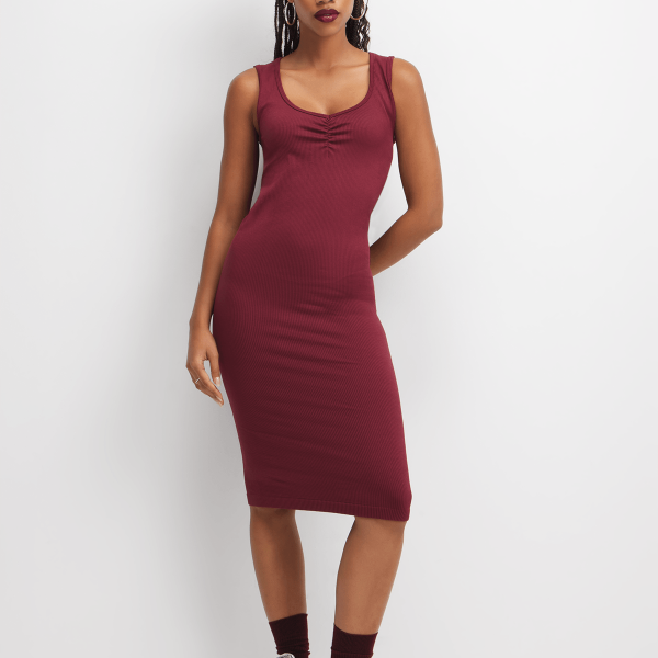 Women's Burgundy Seamless Midi Dress
