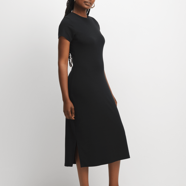 Women's Black Rib Midi T-Shirt Dress