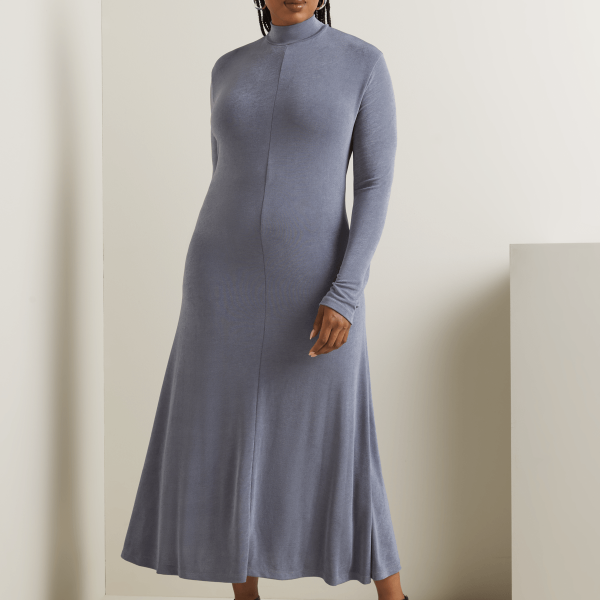 Women's Iconography Funnel Neck Fit & Flare Maxi Dress Slate Grey