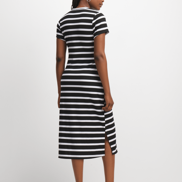 Women's Black & White Rib Midi T-Shirt Dress